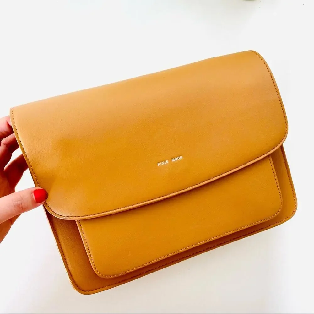 NEW PIXIE MOOD Zoe Vegan Leather Tan Brown Adjustable Crossbody Purse Bag